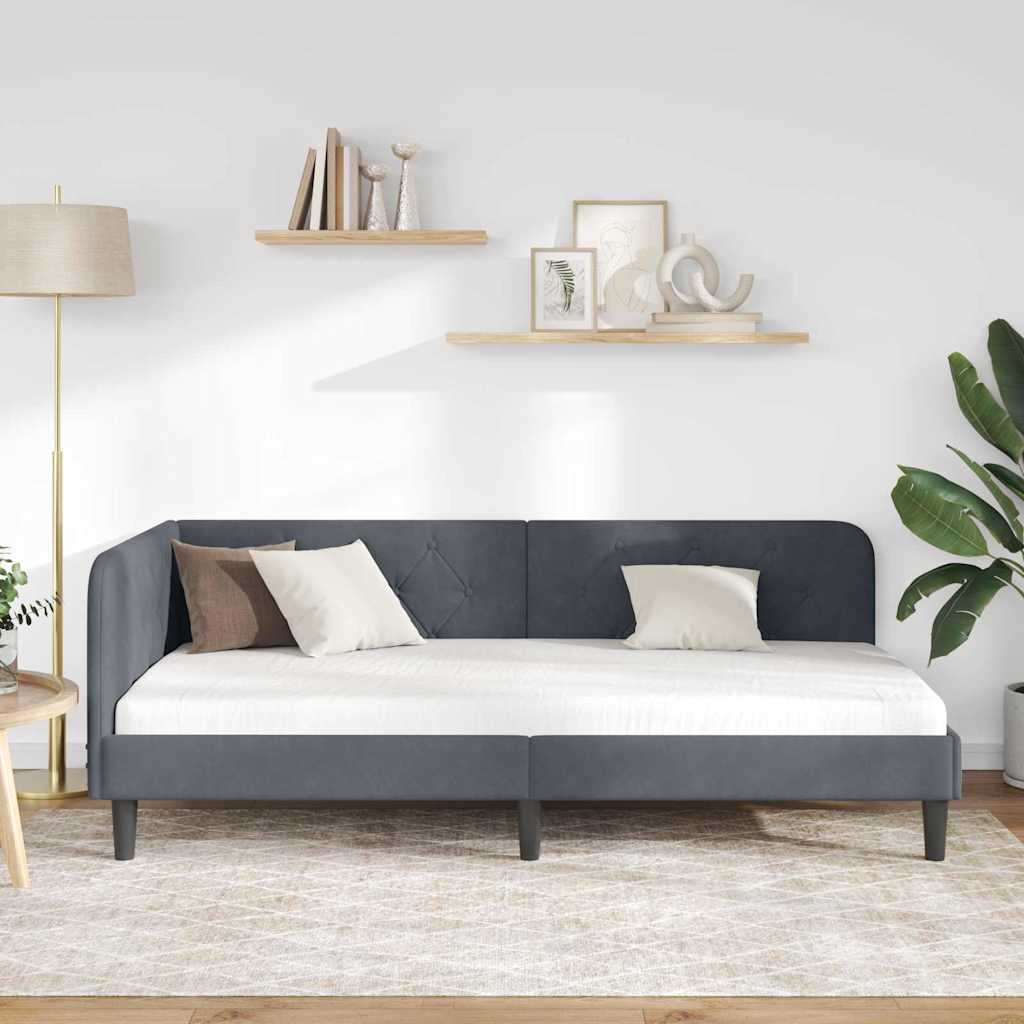 Hörn Sängram med huvudgavel Mörkgrå 100 x 200 cm Sammet