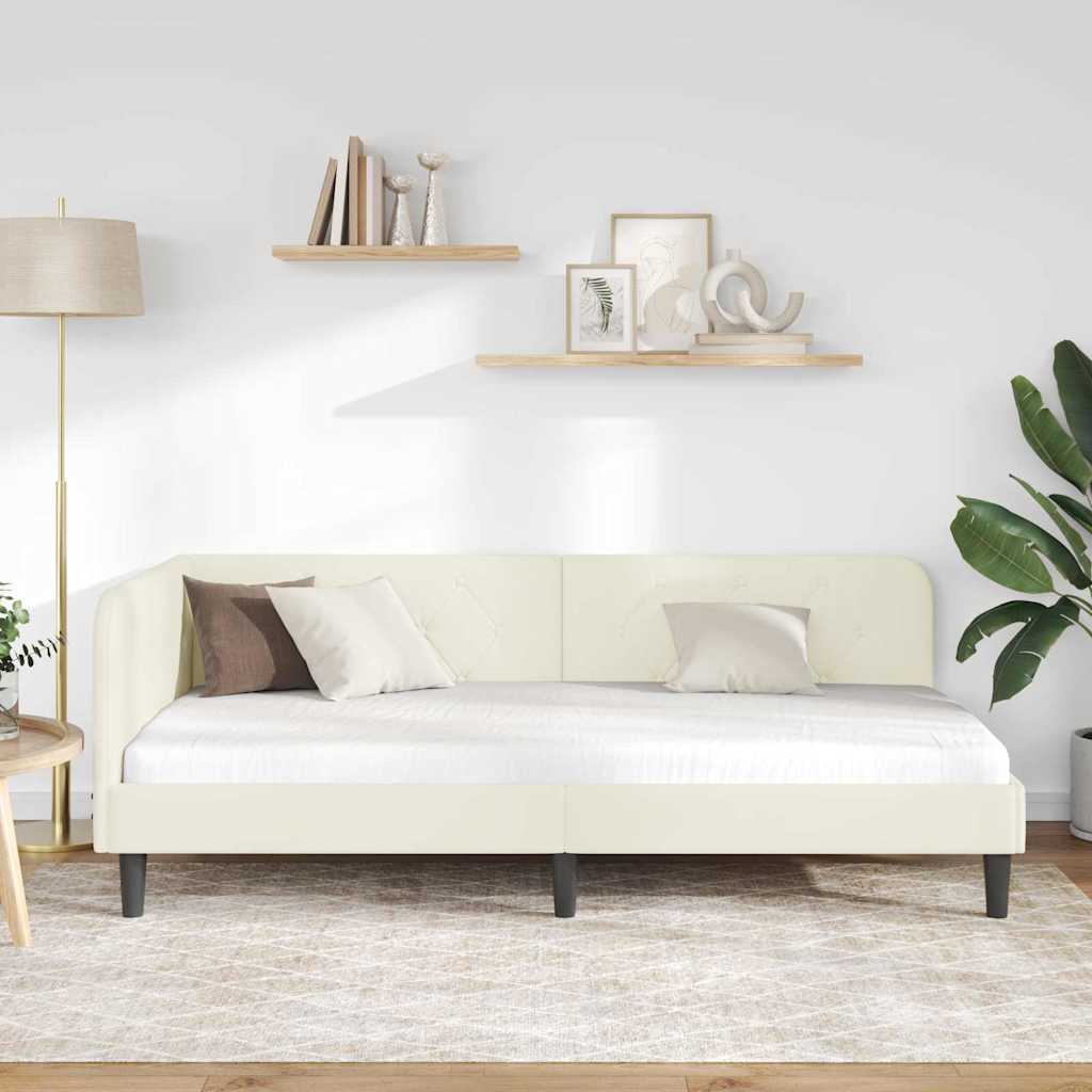 Hörn Sängram med huvudgavel Kräm 100 x 200 cm Sammet