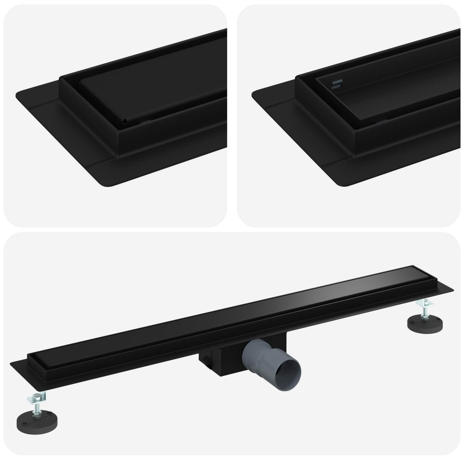 2 i 1 Duschavlopp Svart 70 cm Rostfritt Stål 304