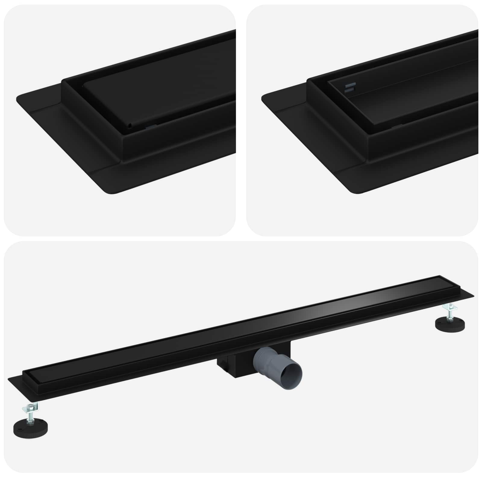 2 i 1 Duschavlopp Svart 90 cm Rostfritt Stål 304