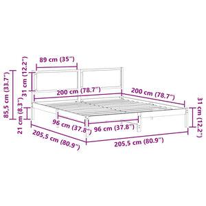 Sängram med huvudgavel Ljusgrå 200 x 200 cm Massiv furu