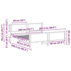 Sängram med huvudgavel Ljusgrå 200 x 200 cm tyg