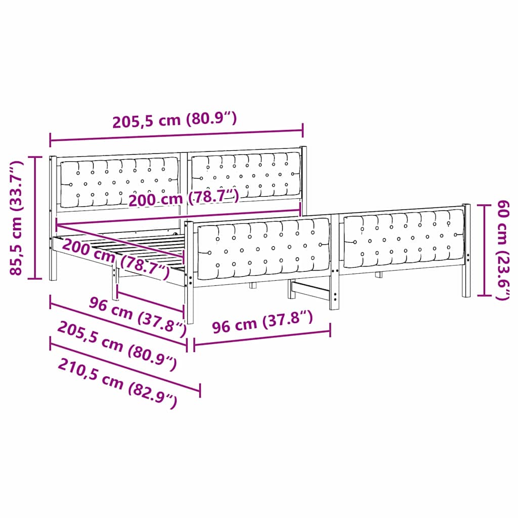 Sängram med huvudgavel Mörkgrå 200 x 200 cm Massiv furu