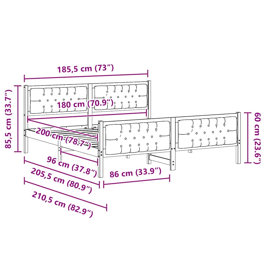 Sängram med huvudgavel Ljusgrå 180 x 200 cm Massiv furu
