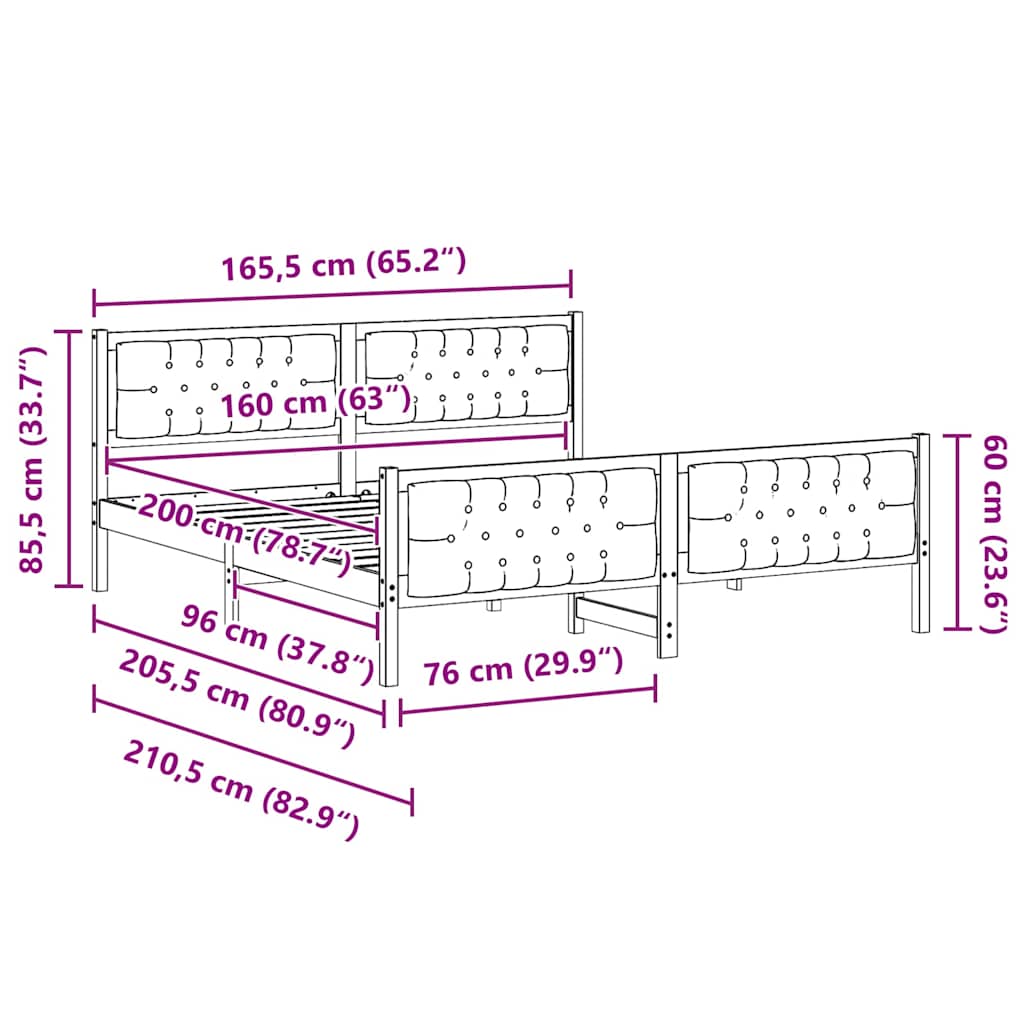 Sängram med huvudgavel Ljusgrå 160 x 200 cm Massiv furu