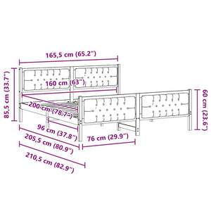 Sängram med huvudgavel Svart 160 x 200 cm Massiv furu