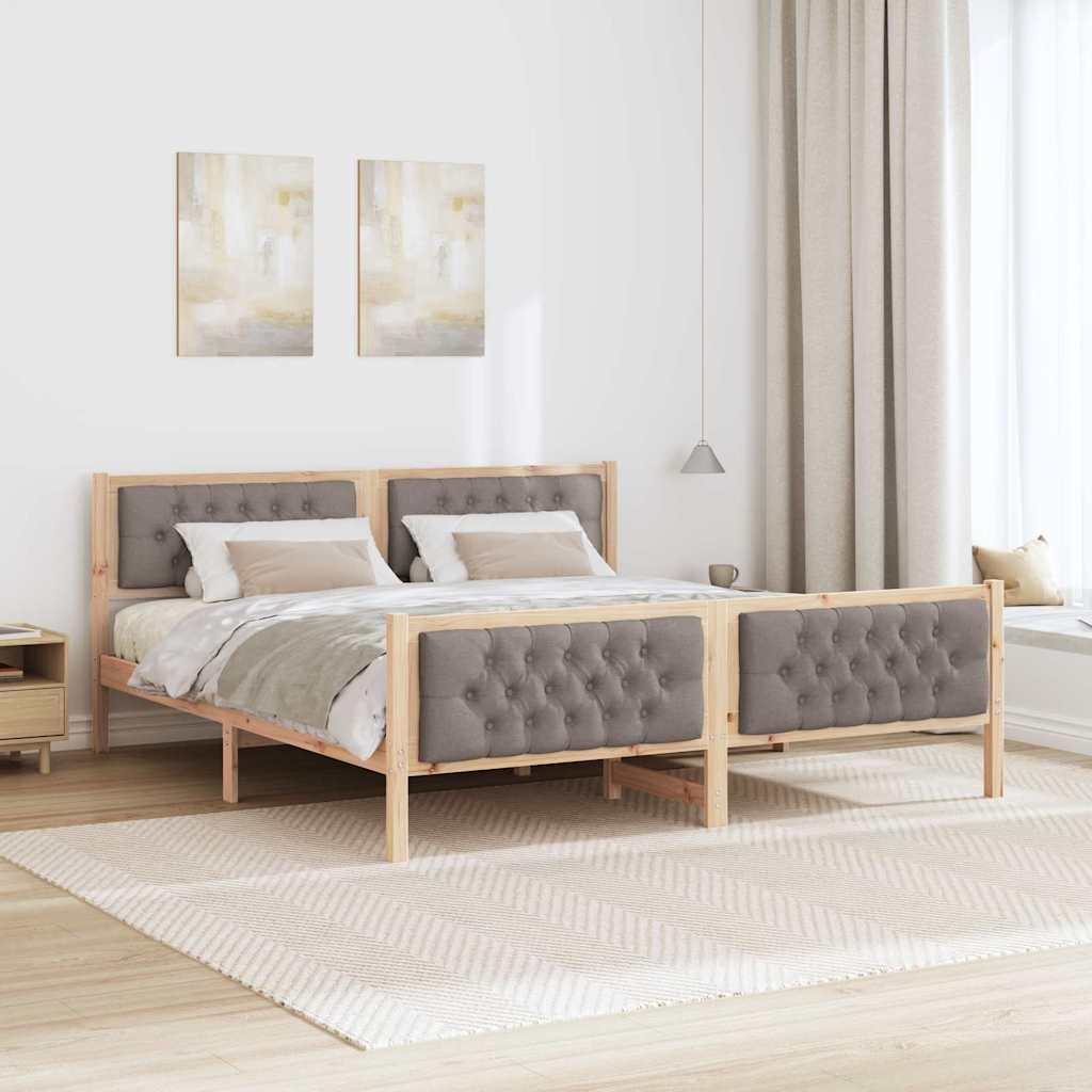Sängram med huvudgavel Taupe 160 x 200 cm Massiv furu