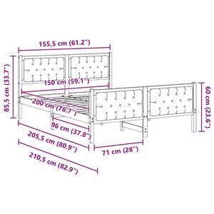 Sängram med huvudgavel Ljusgrå 150 x 200 cm Massiv furu