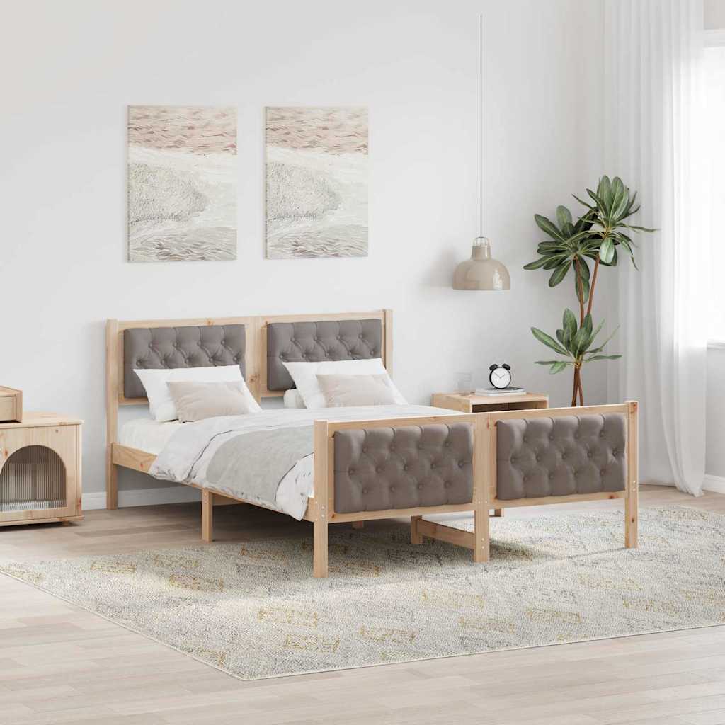 Sängram med huvudgavel Taupe 140 x 200 cm Massiv furu