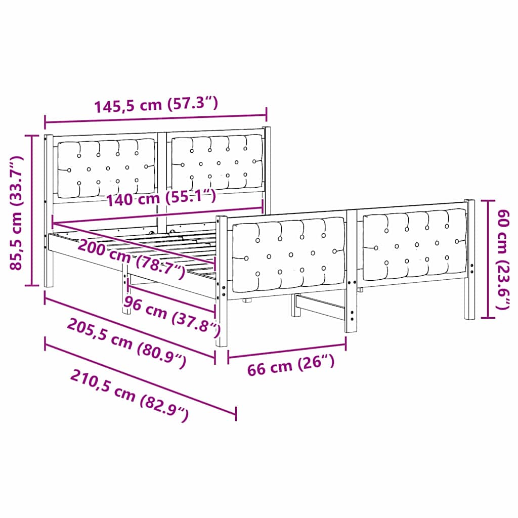 Sängram med huvudgavel Taupe 140 x 200 cm Massiv furu