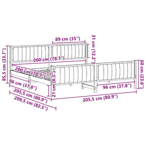 Sängram med huvudgavel Vit och ljusgrå 200 x 200 cm Massiv furu