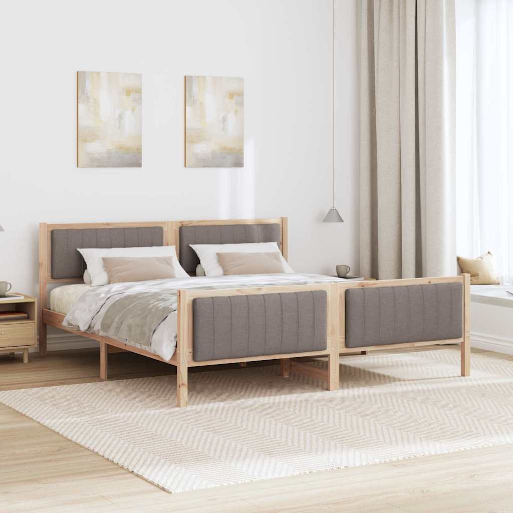 Sängram med huvudgavel Brun och taupe 180 x 200 cm Massiv furu