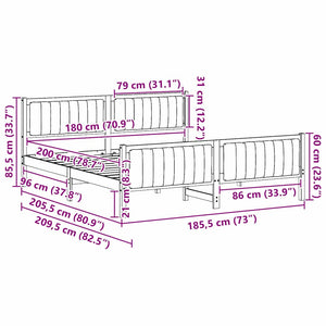 Sängram med huvudgavel Vit och ljusgrå 180 x 200 cm Massiv furu
