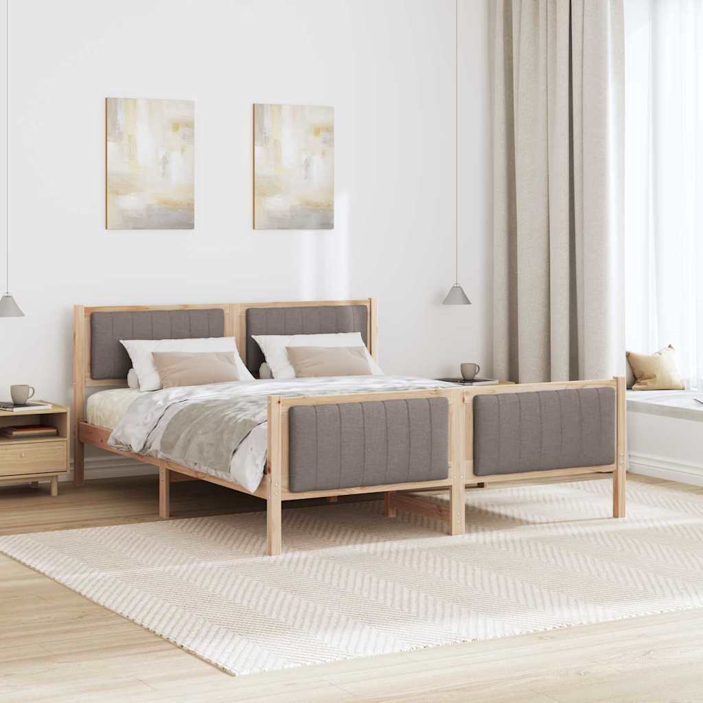 Sängram med huvudgavel Brun och taupe 160 x 200 cm Massiv furu