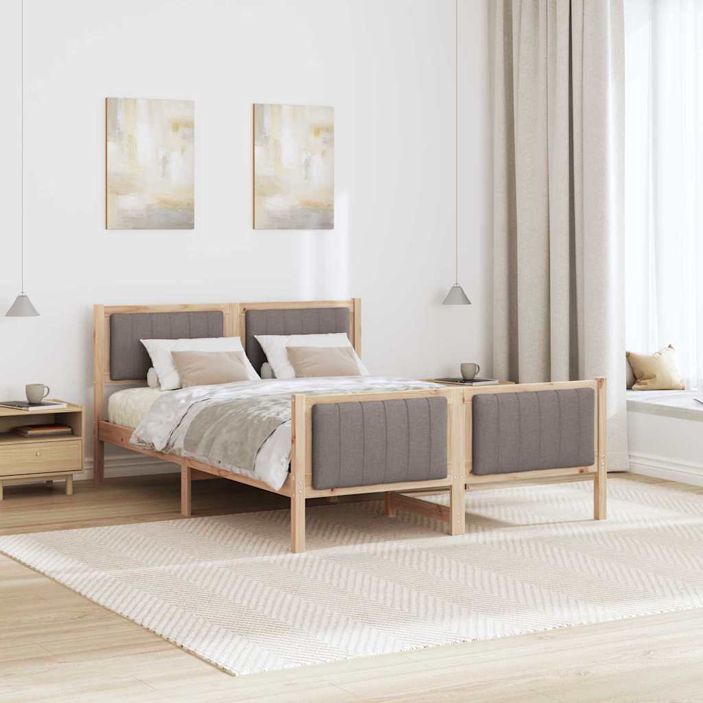Sängram med huvudgavel Brun och taupe 140 x 190 cm Massiv furu