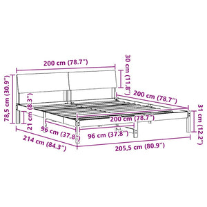 Sängram med huvudgavel Vit och ljusgrå 200 x 200 cm Massiv furu