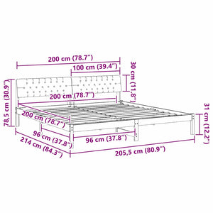 Sängram med huvudgavel Vit och ljusgrå 200 x 200 cm Massiv furu