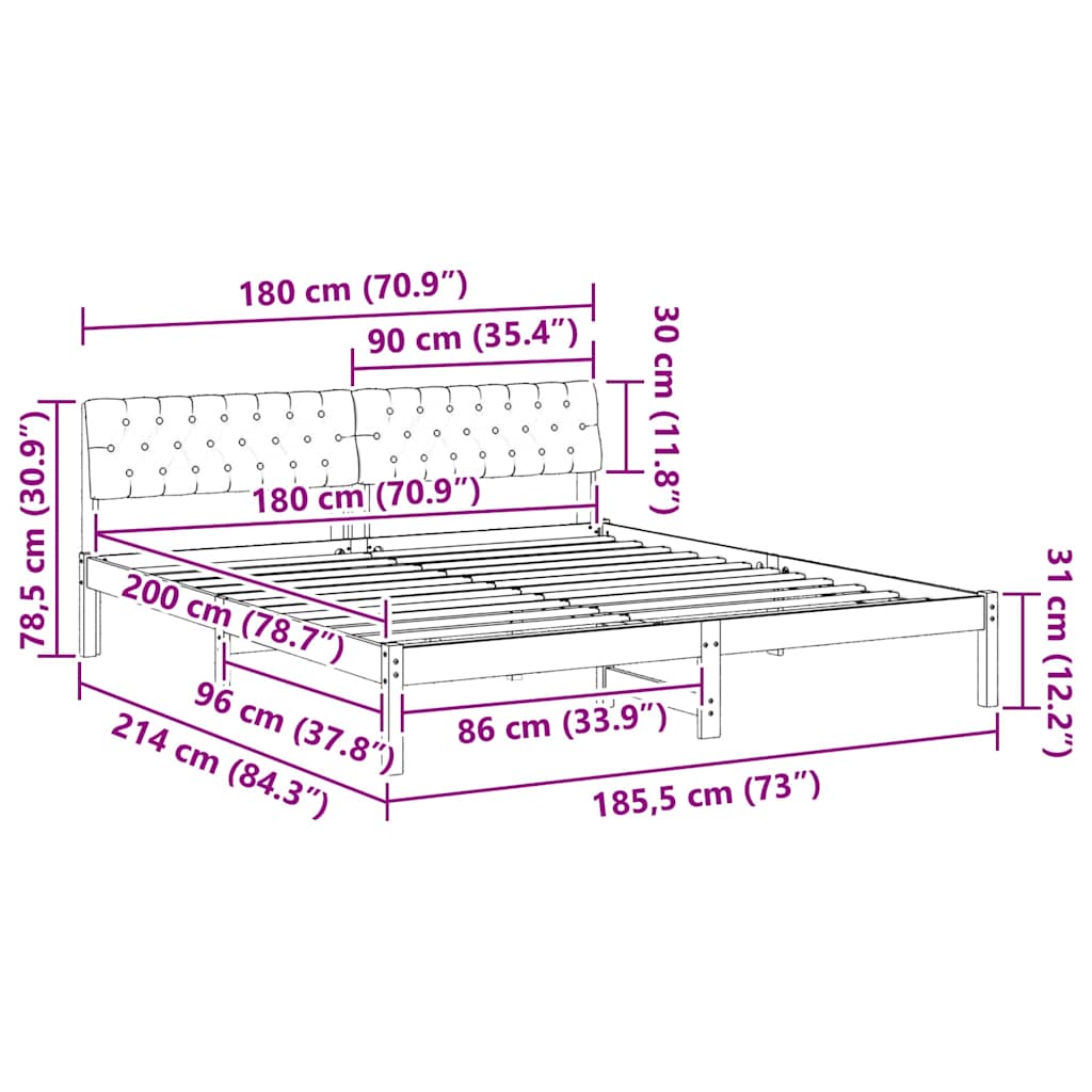 Sängram med huvudgavel Brun och taupe 180 x 200 cm Massiv furu
