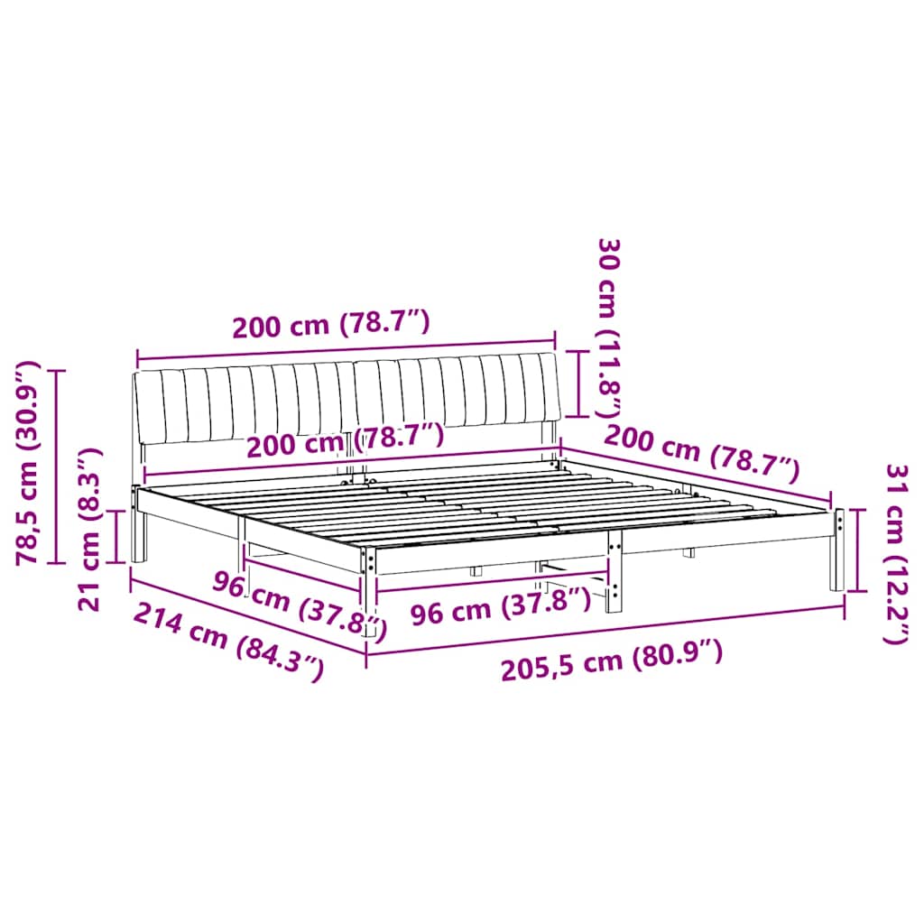 Sängram med huvudgavel Brun och taupe 200 x 200 cm Massiv furu