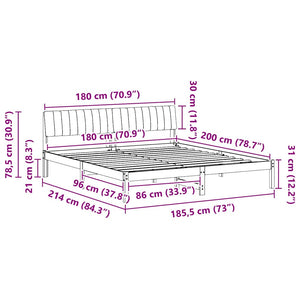 Sängram med huvudgavel Vit och ljusgrå 180 x 200 cm Massiv furu