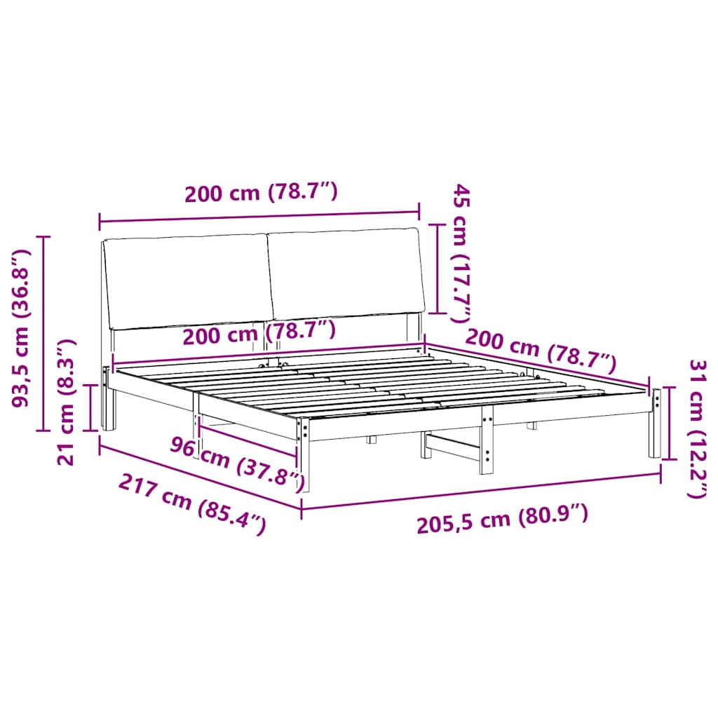 Sängram med huvudgavel Brun och taupe 200 x 200 cm Massiv furu