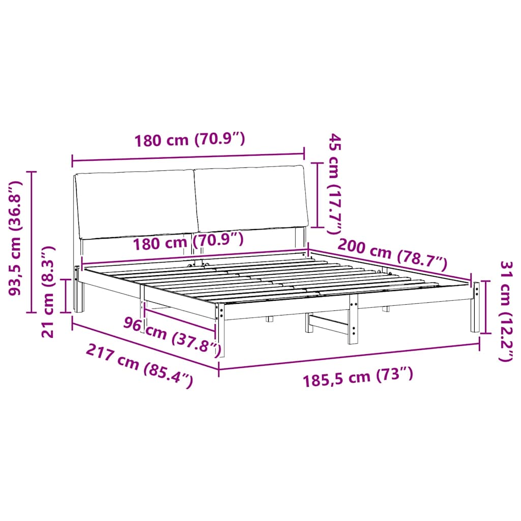 Sängram med huvudgavel Brun och taupe 180 x 200 cm Massiv furu