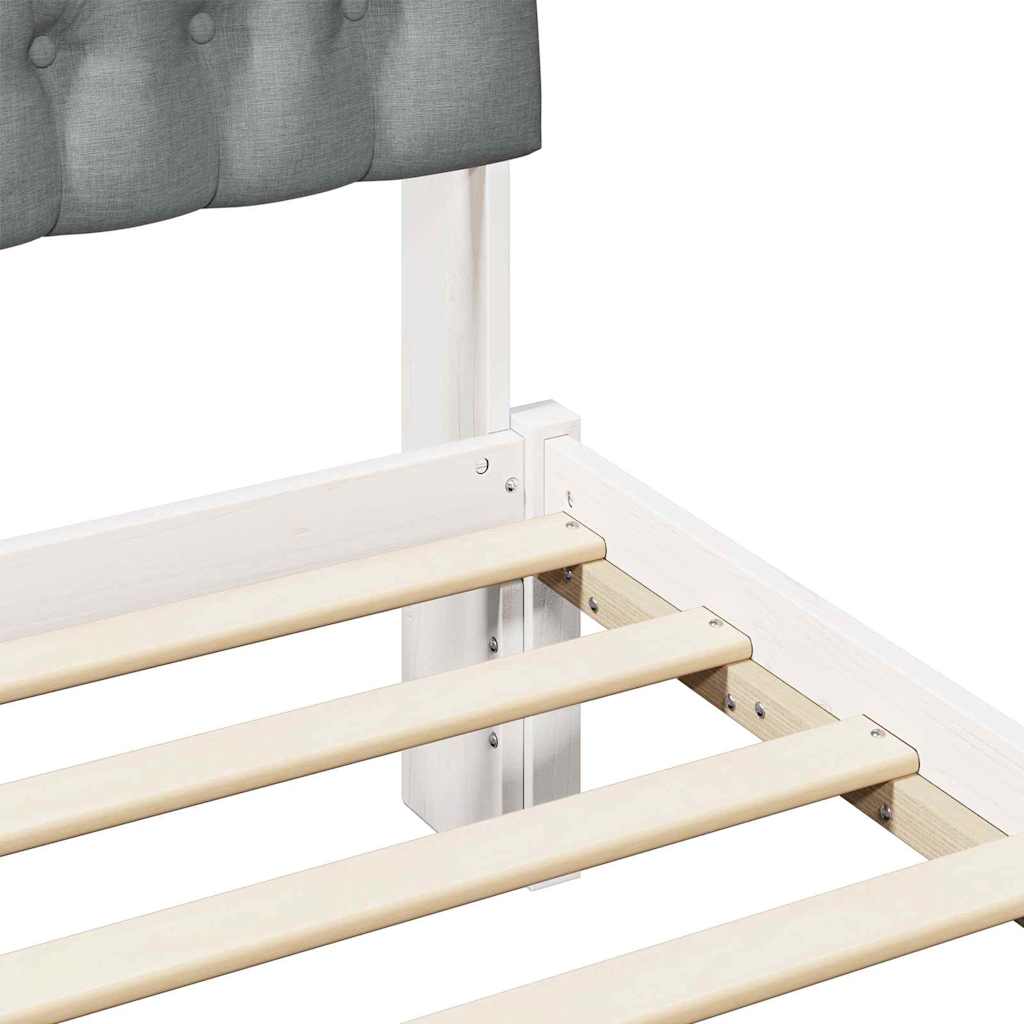 Sängram med Klädd Huvudgavel Vit 200 x 200 cm Massiv furu