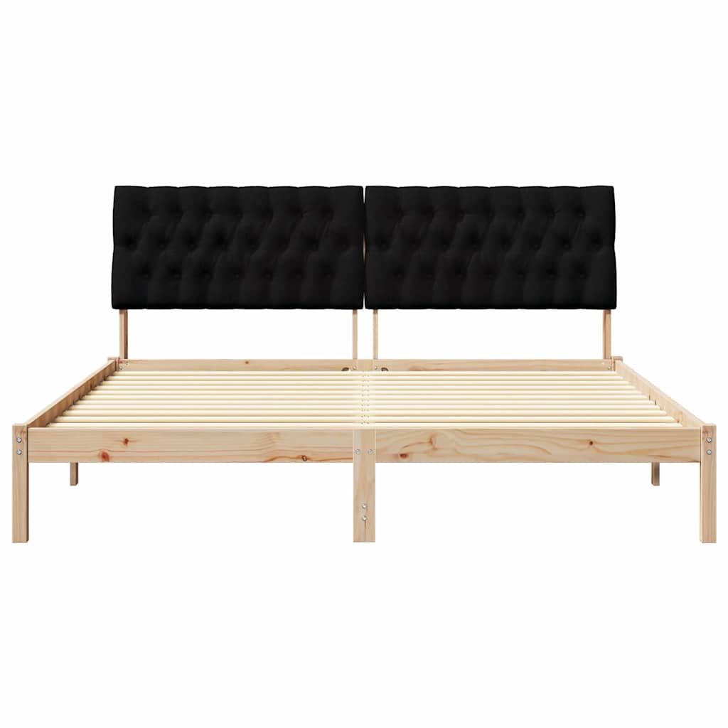 Sängram med Klädd Huvudgavel Brun 180 x 200 cm Massiv furu