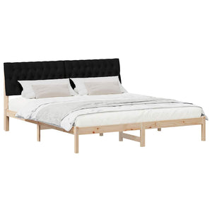 Sängram med Klädd Huvudgavel Brun 180 x 200 cm Massiv furu