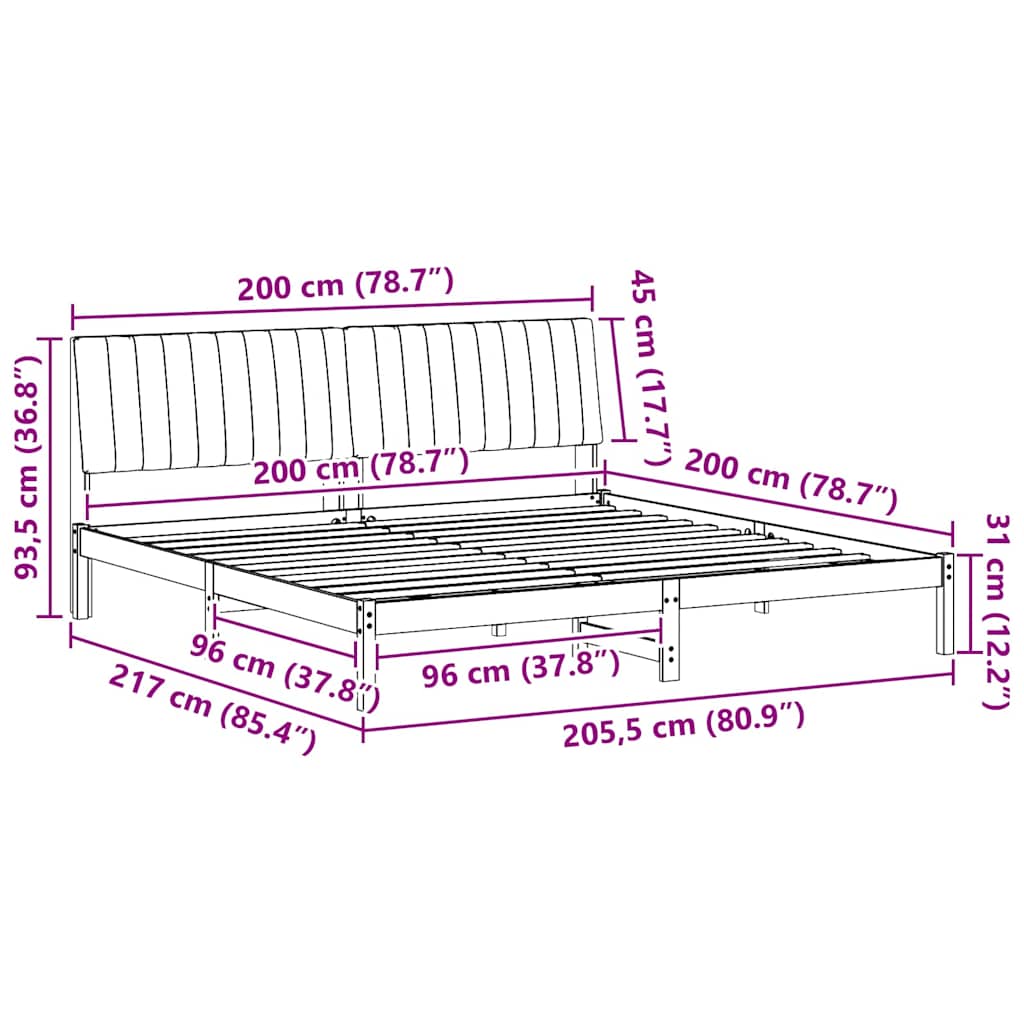 Sängram med huvudgavel Brun 200 x 200 cm Massiv furu