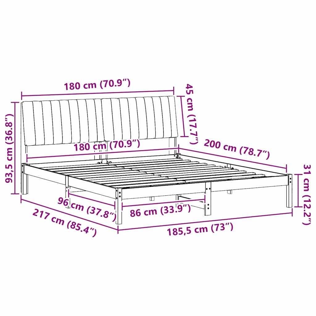 Sängram med huvudgavel Brun 180 x 200 cm Massiv furu