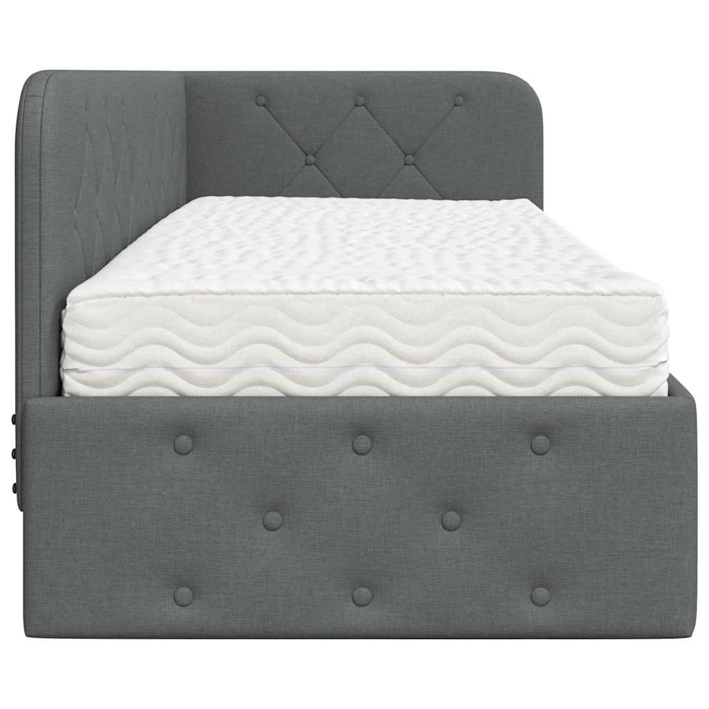 Hörn Sängram med madrass med huvudgavel Mörkgrå 80 x 200 cm tyg