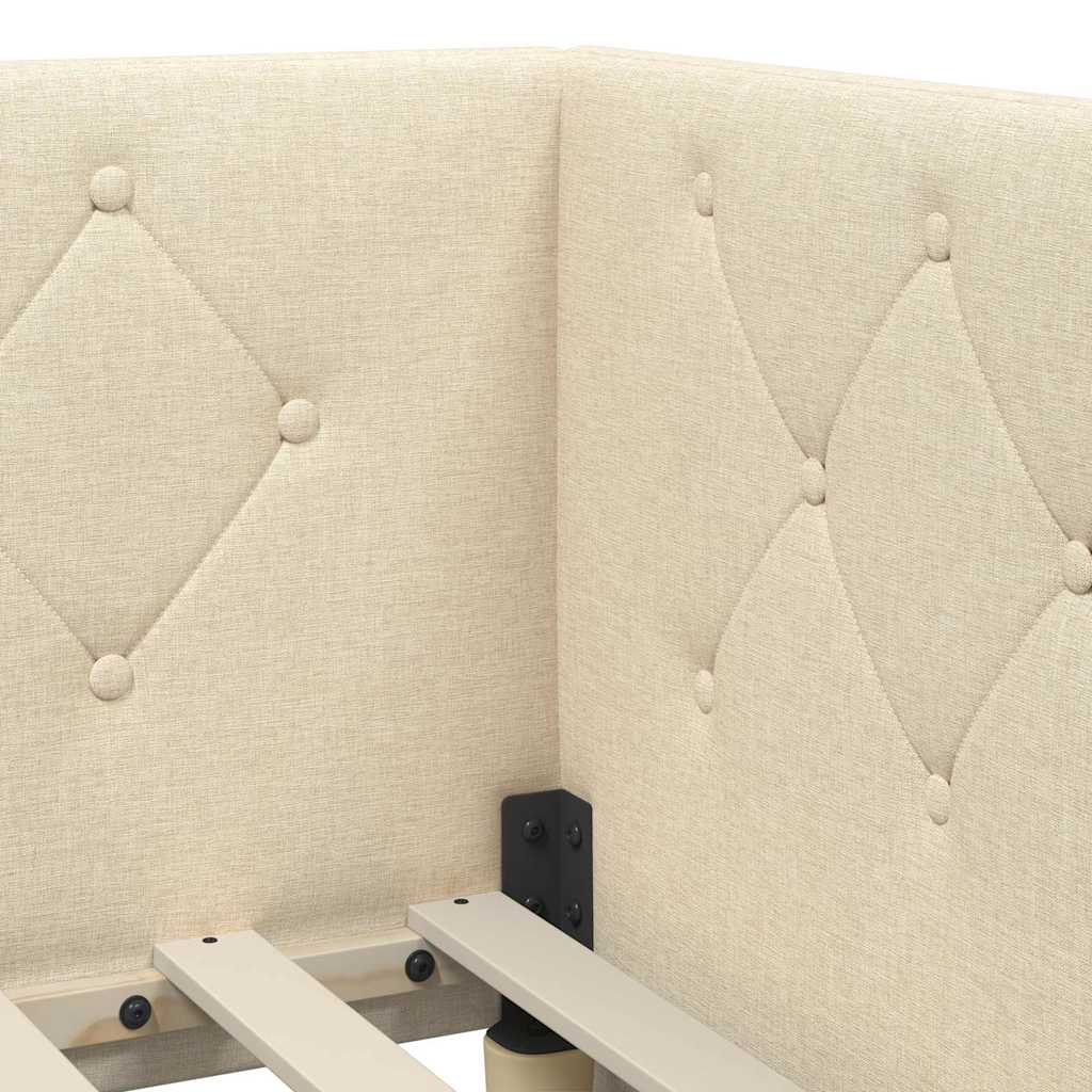 Hörn Sängram med madrass med huvudgavel Kräm 90 x 190 cm tyg