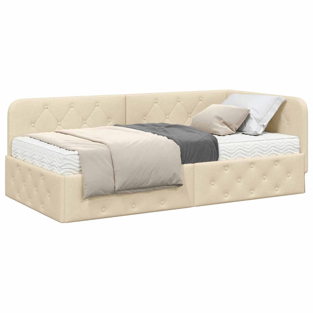 Hörn Sängram med madrass med huvudgavel Kräm 90 x 190 cm tyg