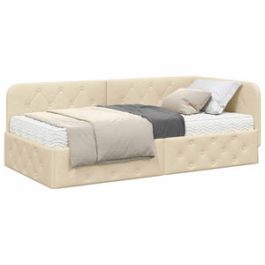 Hörn Sängram med madrass med huvudgavel Kräm 90 x 190 cm tyg
