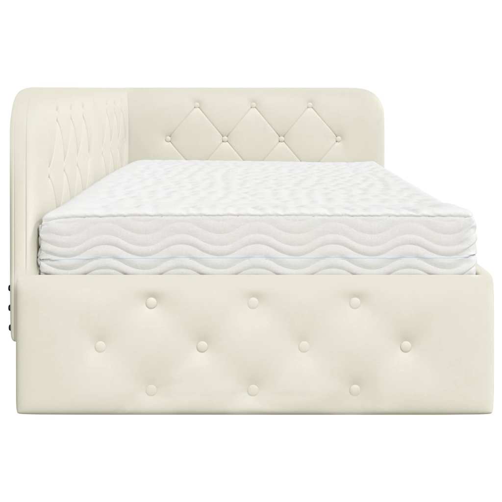 Hörn Sängram med madrass med huvudgavel Kräm 90 x 190 cm Sammet