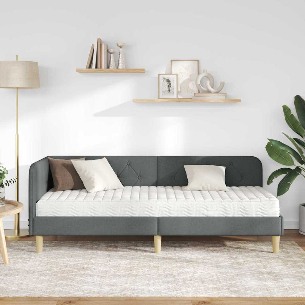 Hörn Sängram med madrass med huvudgavel Mörkgrå 80 x 200 cm tyg