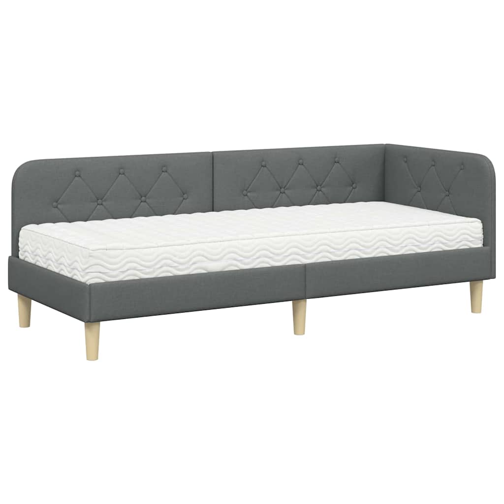 Hörn Sängram med madrass med huvudgavel Mörkgrå 80 x 200 cm tyg