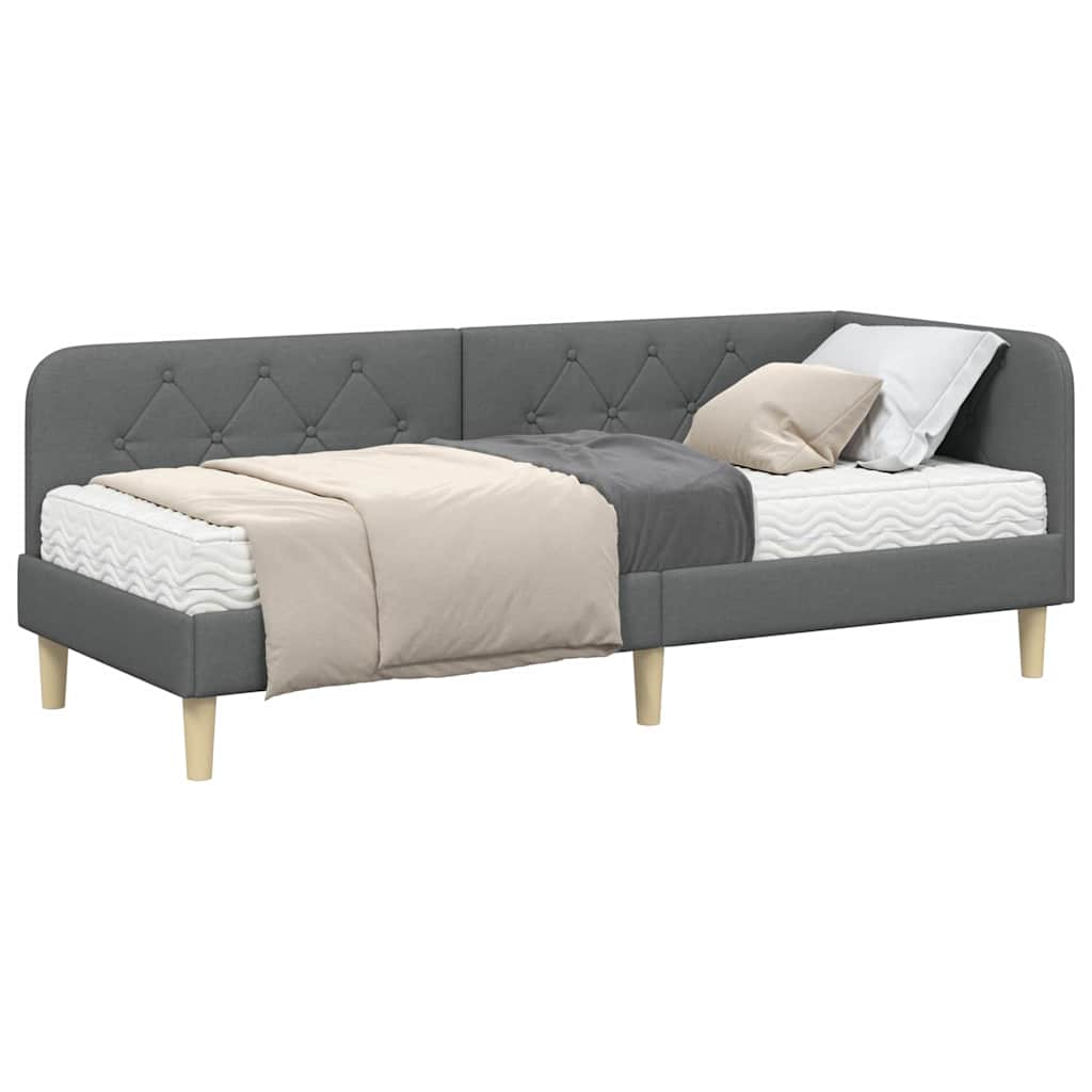 Hörn Sängram med madrass med huvudgavel Mörkgrå 80 x 200 cm tyg