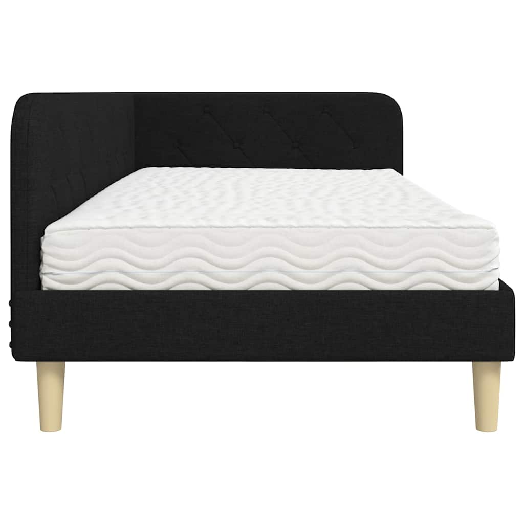 Hörn Sängram med madrass med huvudgavel Svart 90 x 190 cm tyg