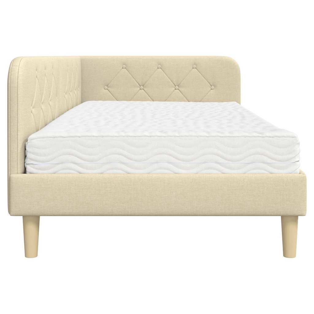 Hörn Sängram med madrass med huvudgavel Kräm 90 x 190 cm tyg