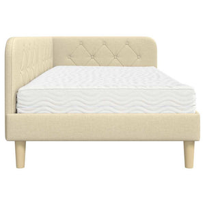 Hörn Sängram med madrass med huvudgavel Kräm 90 x 190 cm tyg