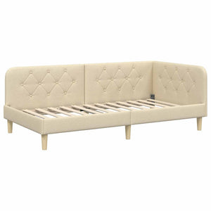 Hörn Sängram med madrass med huvudgavel Kräm 90 x 200 cm tyg