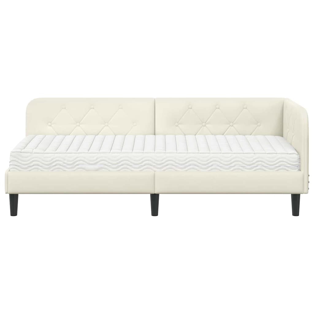 Hörn Sängram med madrass med huvudgavel Kräm 80 x 200 cm Sammet