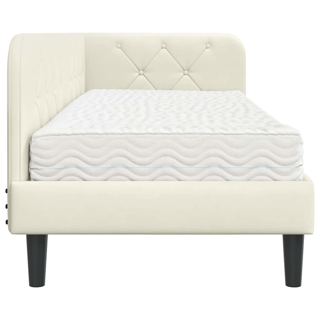 Hörn Sängram med madrass med huvudgavel Kräm 80 x 200 cm Sammet