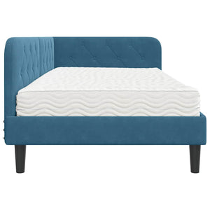 Hörn Sängram med madrass med huvudgavel Blå 100 x 200 cm Sammet