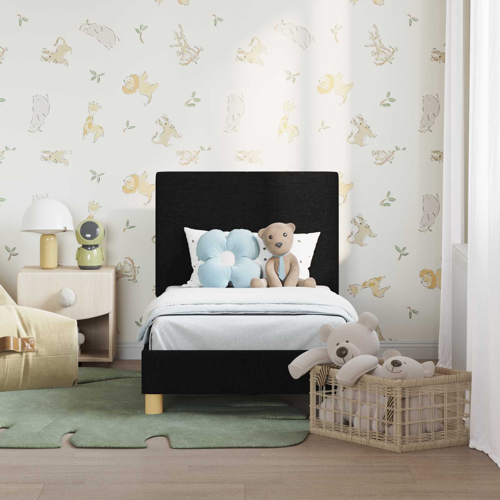 Sängram för småbarn med huvudgavel Svart 70 x 140 cm tyg