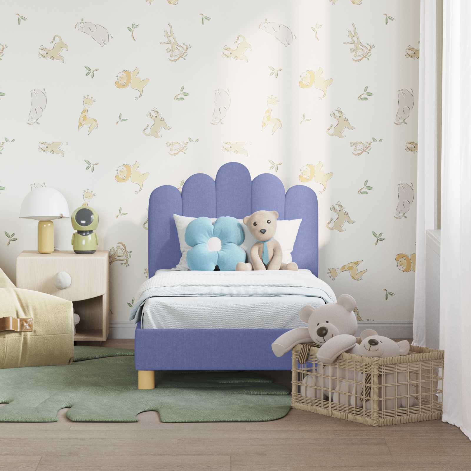 Sängram för småbarn med huvudgavel Jeansblå 70 x 140 cm tyg