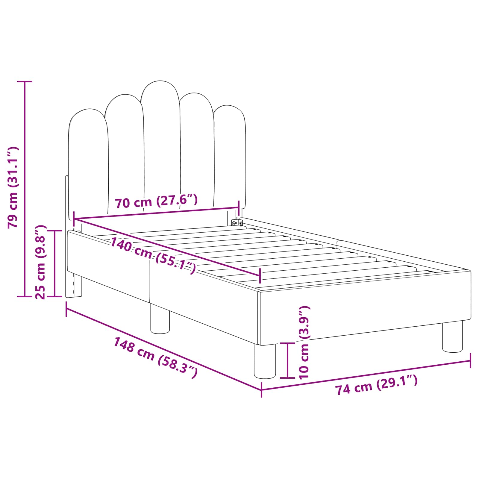 Sängram för småbarn med huvudgavel Jeansblå 70 x 140 cm tyg