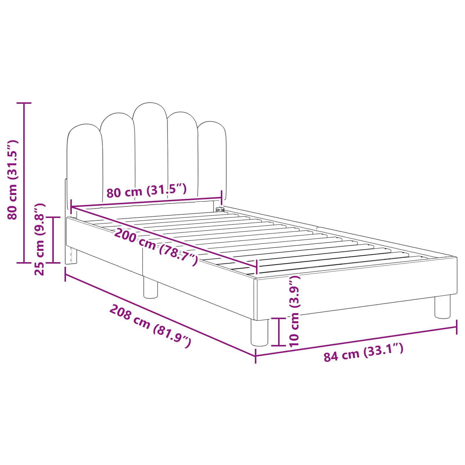 Barnsängram med sänggavel med huvudgavel Svart 80 x 200 cm tyg